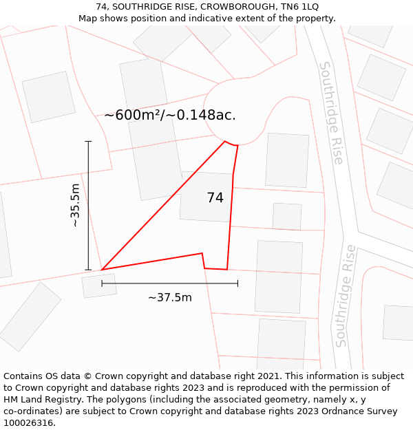 74, SOUTHRIDGE RISE, CROWBOROUGH, TN6 1LQ: Plot and title map