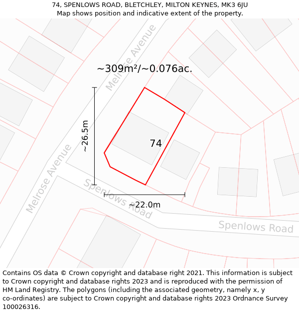 74, SPENLOWS ROAD, BLETCHLEY, MILTON KEYNES, MK3 6JU: Plot and title map