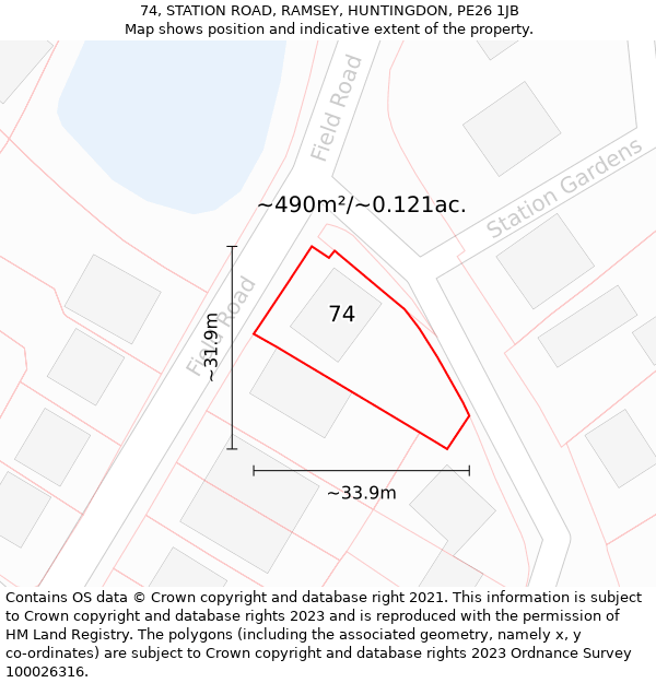 74, STATION ROAD, RAMSEY, HUNTINGDON, PE26 1JB: Plot and title map