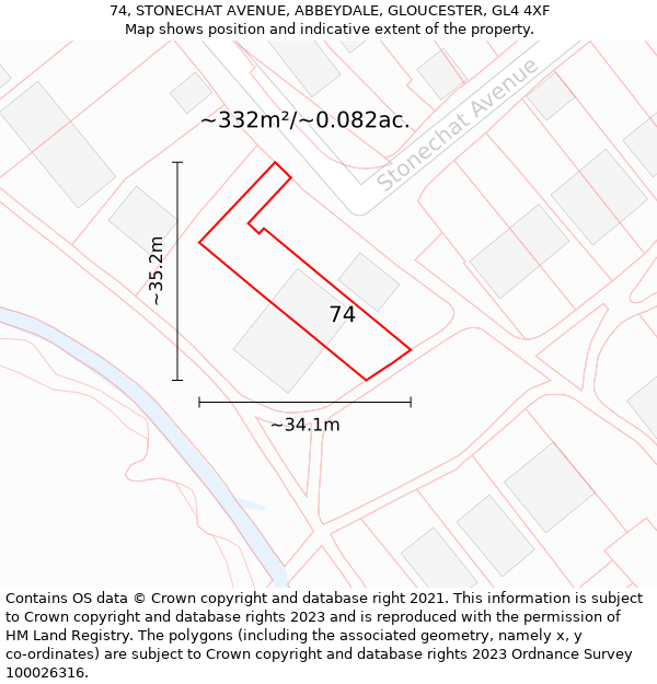 74, STONECHAT AVENUE, ABBEYDALE, GLOUCESTER, GL4 4XF: Plot and title map