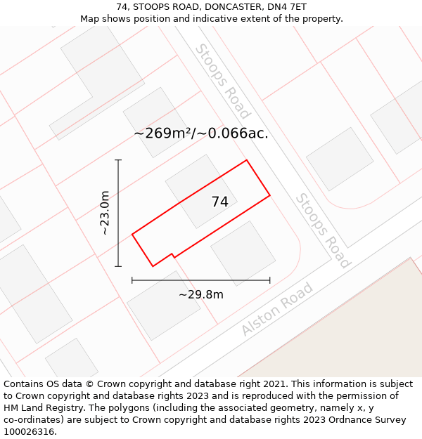 74, STOOPS ROAD, DONCASTER, DN4 7ET: Plot and title map