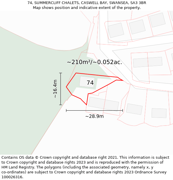 74, SUMMERCLIFF CHALETS, CASWELL BAY, SWANSEA, SA3 3BR: Plot and title map