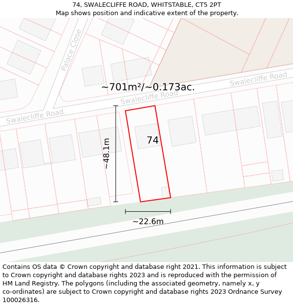 74, SWALECLIFFE ROAD, WHITSTABLE, CT5 2PT: Plot and title map
