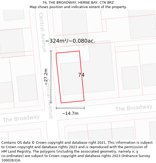 74, THE BROADWAY, HERNE BAY, CT6 8RZ: Plot and title map