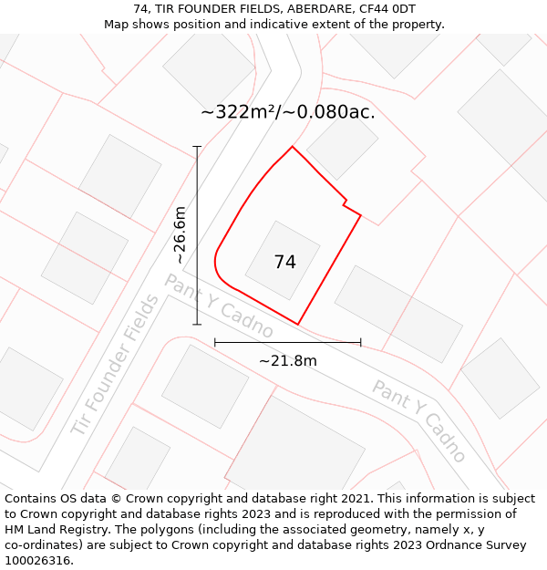 74, TIR FOUNDER FIELDS, ABERDARE, CF44 0DT: Plot and title map