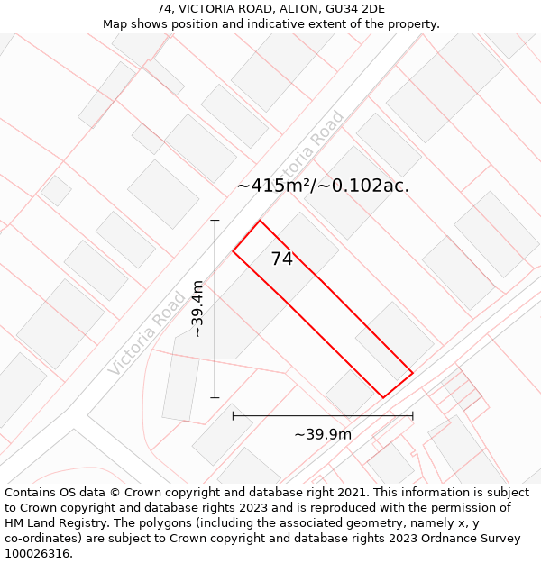 74, VICTORIA ROAD, ALTON, GU34 2DE: Plot and title map