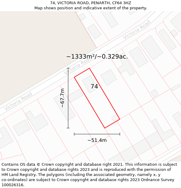 74, VICTORIA ROAD, PENARTH, CF64 3HZ: Plot and title map