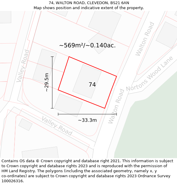 74, WALTON ROAD, CLEVEDON, BS21 6AN: Plot and title map