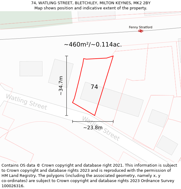 74, WATLING STREET, BLETCHLEY, MILTON KEYNES, MK2 2BY: Plot and title map