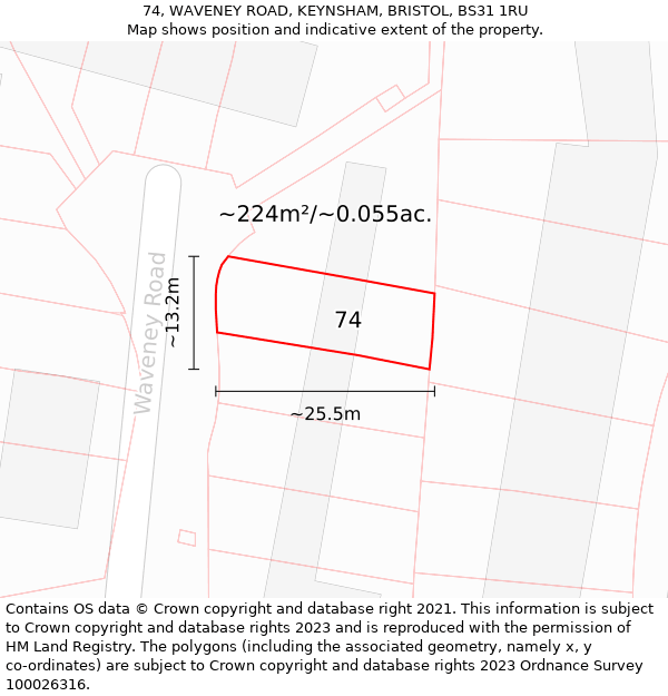 74, WAVENEY ROAD, KEYNSHAM, BRISTOL, BS31 1RU: Plot and title map