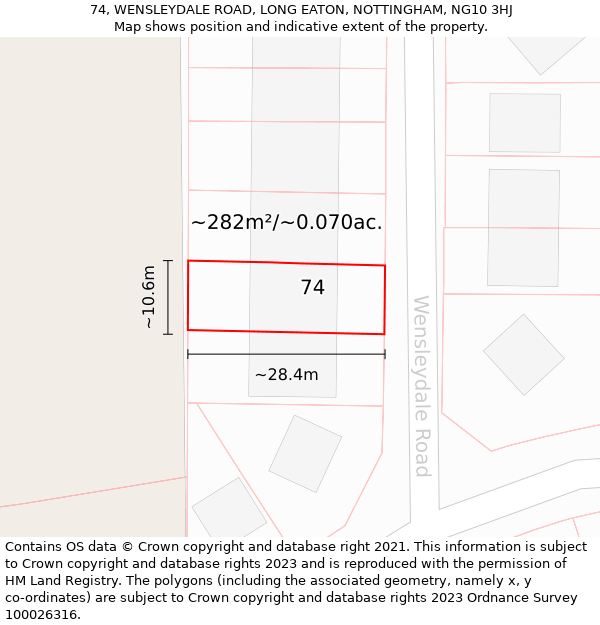 74, WENSLEYDALE ROAD, LONG EATON, NOTTINGHAM, NG10 3HJ: Plot and title map