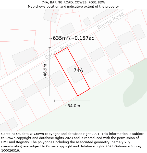 74A, BARING ROAD, COWES, PO31 8DW: Plot and title map