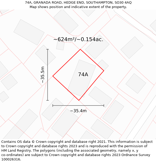 74A, GRANADA ROAD, HEDGE END, SOUTHAMPTON, SO30 4AQ: Plot and title map