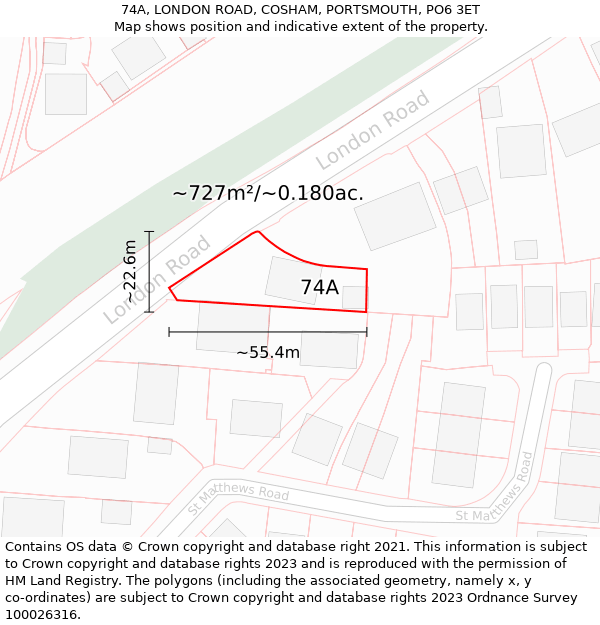 74A, LONDON ROAD, COSHAM, PORTSMOUTH, PO6 3ET: Plot and title map