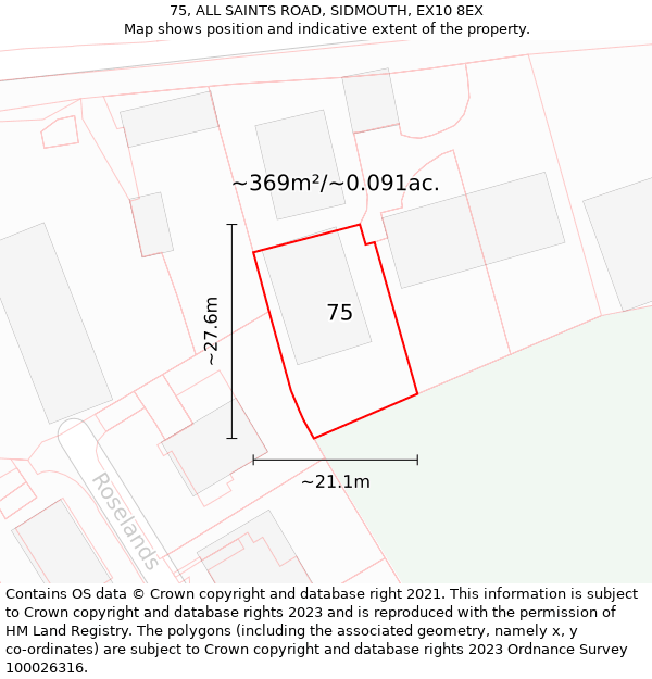 75, ALL SAINTS ROAD, SIDMOUTH, EX10 8EX: Plot and title map