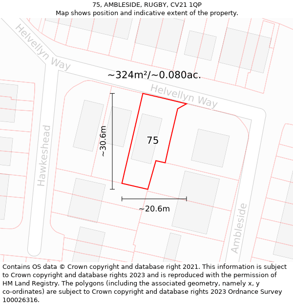 75, AMBLESIDE, RUGBY, CV21 1QP: Plot and title map