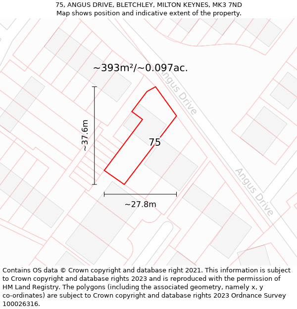 75, ANGUS DRIVE, BLETCHLEY, MILTON KEYNES, MK3 7ND: Plot and title map