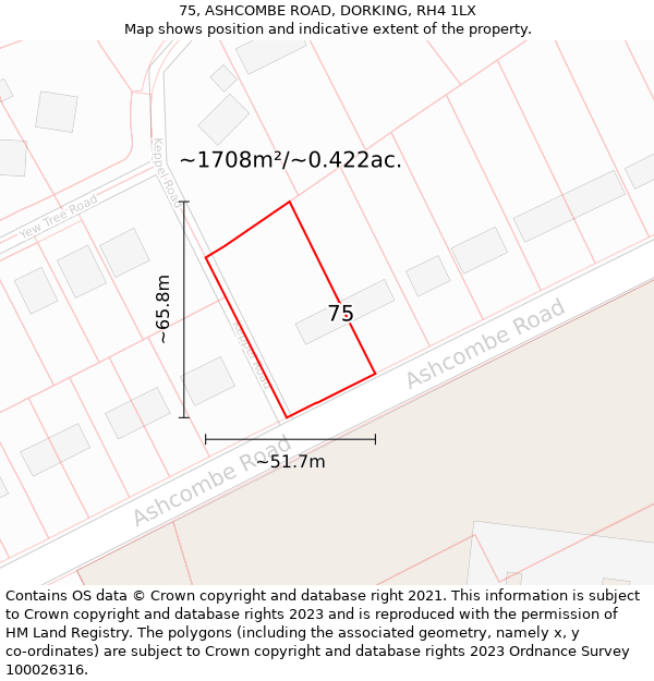 75, ASHCOMBE ROAD, DORKING, RH4 1LX: Plot and title map