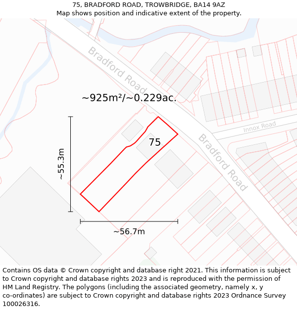 75, BRADFORD ROAD, TROWBRIDGE, BA14 9AZ: Plot and title map