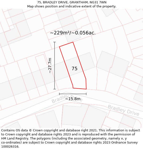 75, BRADLEY DRIVE, GRANTHAM, NG31 7WN: Plot and title map
