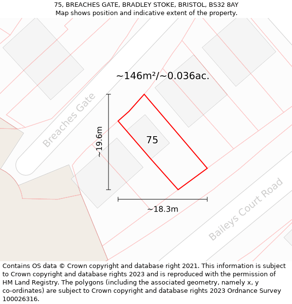 75, BREACHES GATE, BRADLEY STOKE, BRISTOL, BS32 8AY: Plot and title map