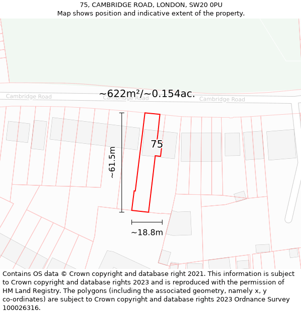 75, CAMBRIDGE ROAD, LONDON, SW20 0PU: Plot and title map