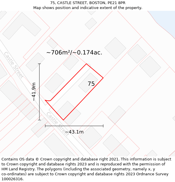 75, CASTLE STREET, BOSTON, PE21 8PR: Plot and title map