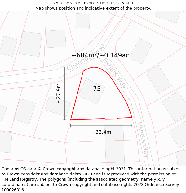 75, CHANDOS ROAD, STROUD, GL5 3PH: Plot and title map