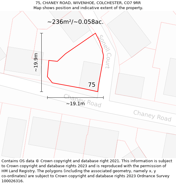 75, CHANEY ROAD, WIVENHOE, COLCHESTER, CO7 9RR: Plot and title map