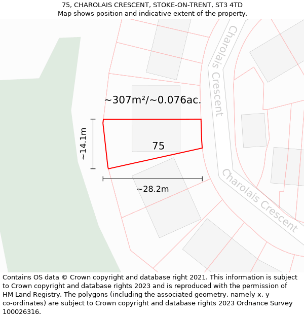 75, CHAROLAIS CRESCENT, STOKE-ON-TRENT, ST3 4TD: Plot and title map