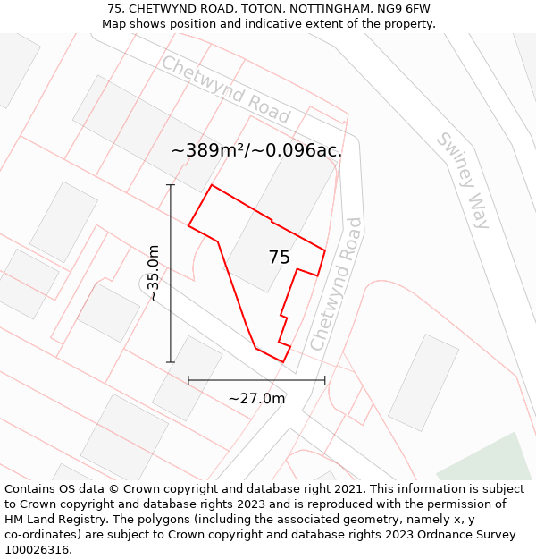 75, CHETWYND ROAD, TOTON, NOTTINGHAM, NG9 6FW: Plot and title map