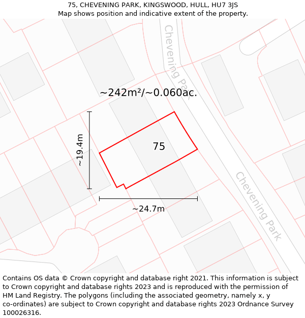 75, CHEVENING PARK, KINGSWOOD, HULL, HU7 3JS: Plot and title map