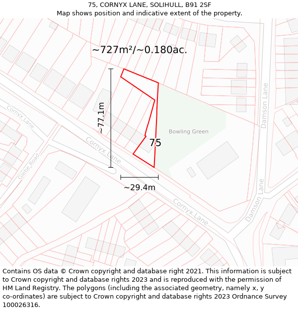 75, CORNYX LANE, SOLIHULL, B91 2SF: Plot and title map