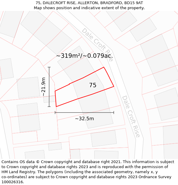 75, DALECROFT RISE, ALLERTON, BRADFORD, BD15 9AT: Plot and title map