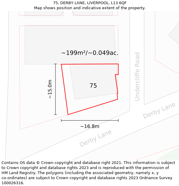 75, DERBY LANE, LIVERPOOL, L13 6QF: Plot and title map