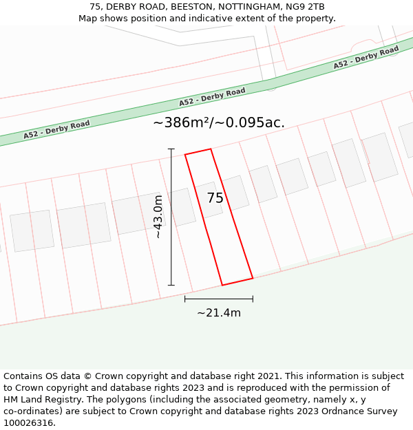 75, DERBY ROAD, BEESTON, NOTTINGHAM, NG9 2TB: Plot and title map