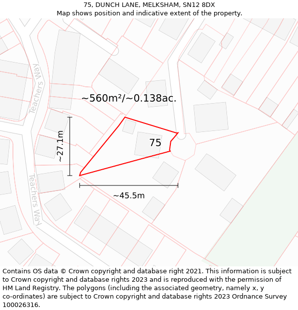 75, DUNCH LANE, MELKSHAM, SN12 8DX: Plot and title map