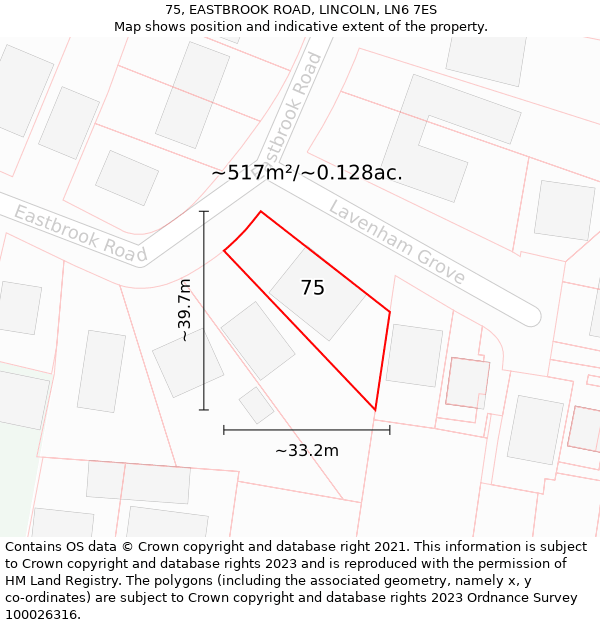 75, EASTBROOK ROAD, LINCOLN, LN6 7ES: Plot and title map