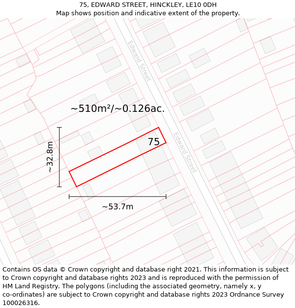 75, EDWARD STREET, HINCKLEY, LE10 0DH: Plot and title map