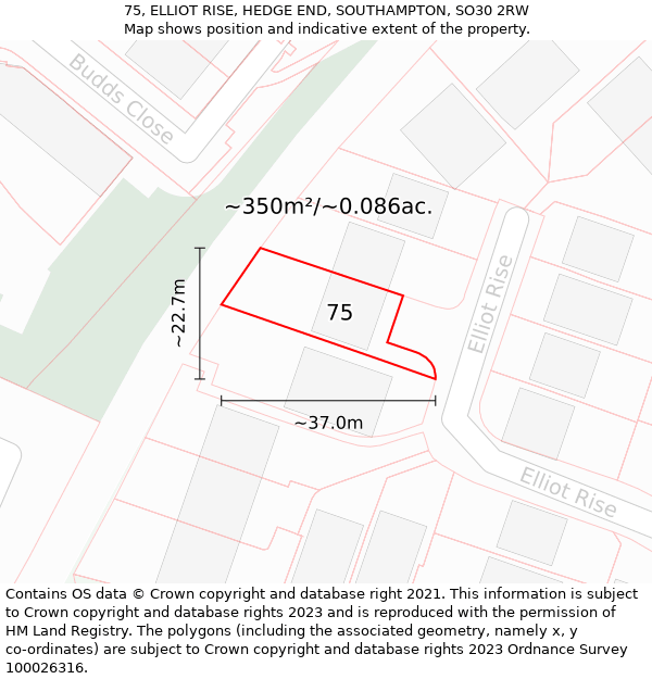 75, ELLIOT RISE, HEDGE END, SOUTHAMPTON, SO30 2RW: Plot and title map