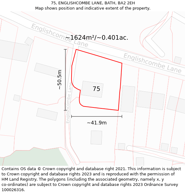 75, ENGLISHCOMBE LANE, BATH, BA2 2EH: Plot and title map