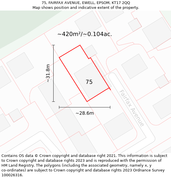 75, FAIRFAX AVENUE, EWELL, EPSOM, KT17 2QQ: Plot and title map