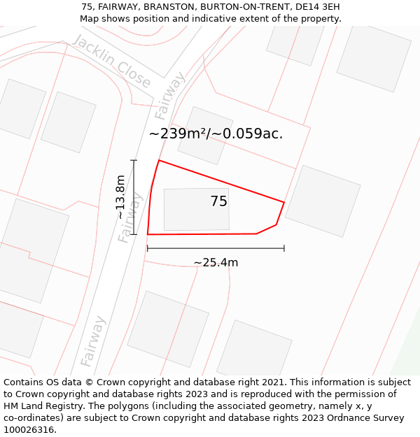 75, FAIRWAY, BRANSTON, BURTON-ON-TRENT, DE14 3EH: Plot and title map