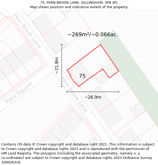 75, FERN BROOK LANE, GILLINGHAM, SP8 4FL: Plot and title map