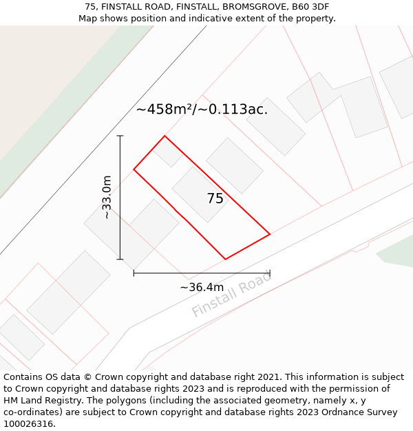 75, FINSTALL ROAD, FINSTALL, BROMSGROVE, B60 3DF: Plot and title map