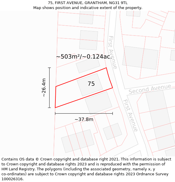 75, FIRST AVENUE, GRANTHAM, NG31 9TL: Plot and title map