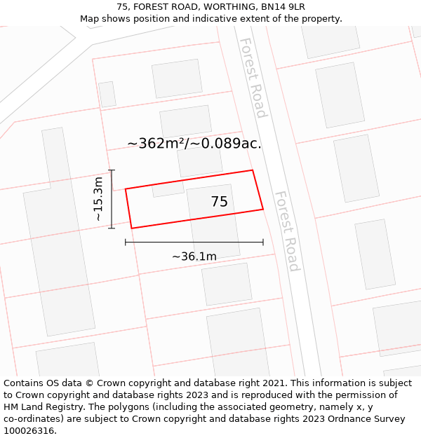 75, FOREST ROAD, WORTHING, BN14 9LR: Plot and title map