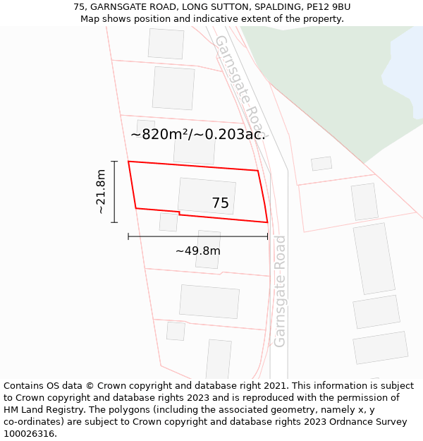 75, GARNSGATE ROAD, LONG SUTTON, SPALDING, PE12 9BU: Plot and title map