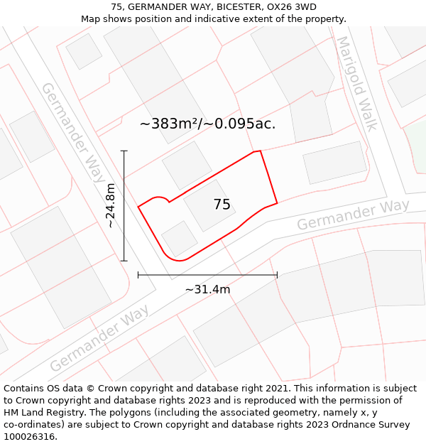 75, GERMANDER WAY, BICESTER, OX26 3WD: Plot and title map