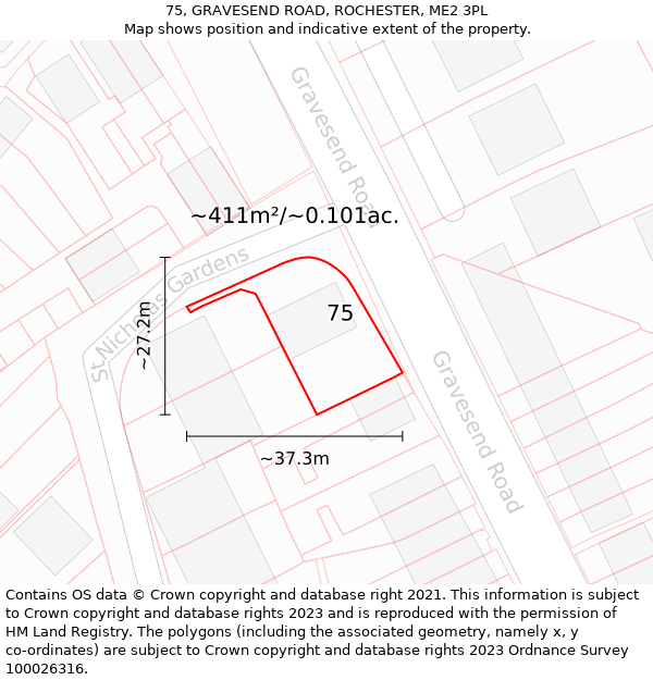 75, GRAVESEND ROAD, ROCHESTER, ME2 3PL: Plot and title map